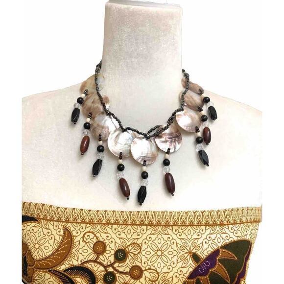 Brown Lip Mother Of Pearl Round Shell Necklace 17” Hawaiian Boho Island Tiki - Picture 1 of 6